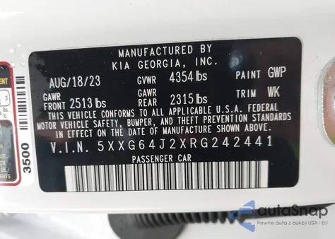 2024 Kia K5 Gt Line from USA, damaged, VIN 5XXG64J2XRG242441